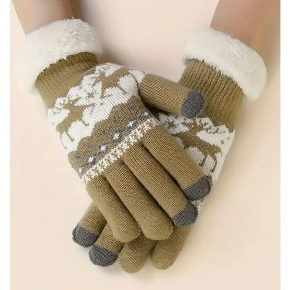 Ladies Reindeer Winter Warm Gloves - Brand New